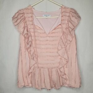 Waverly Grey Liberant ~ Blush Pink Textured Fringe/ Ruffle Blouse